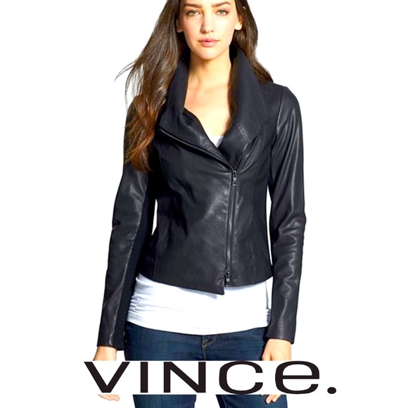 Vince Jackets & Blazers - Vince Genuine Leather Scuba Jacket Moto Asymmetrical black Lambskin medium